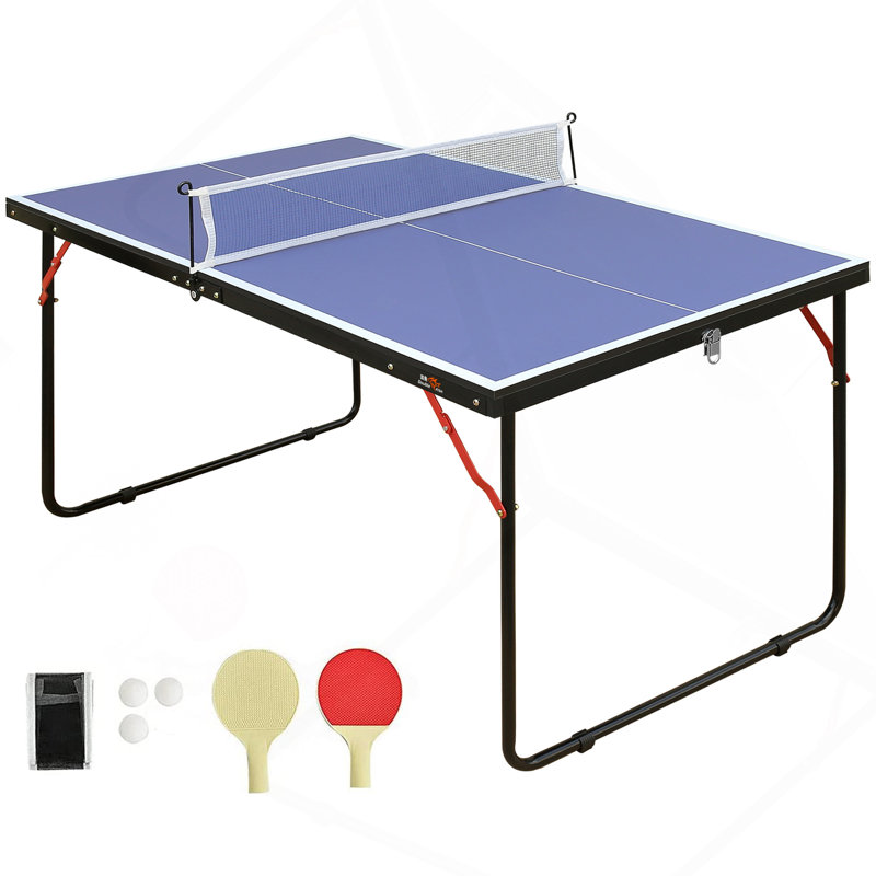 Ensemble de table de tennis de table pliable compacte de taille moyenne avec filet, 2 raquettes et 3 balles pour l'intérieur et l'extérieur, petits espaces et appartements, cadre en aluminium épaissi