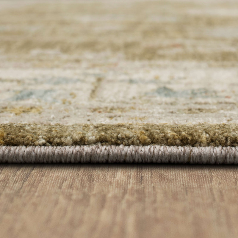 Tapis ivoire / vert tissé Iznik, Rectangle 5 pi x 7 pi 6 po