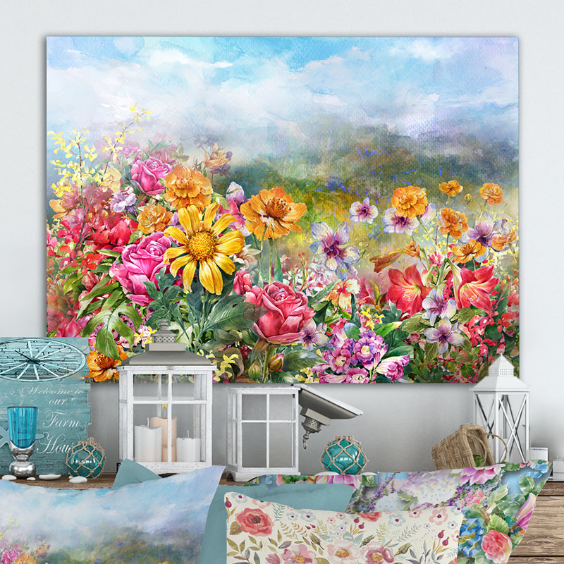 «Summer Flower Field Art», reproduction sur toile flottante, H 8 po x l 12 po x P 1 po, Toile tendue