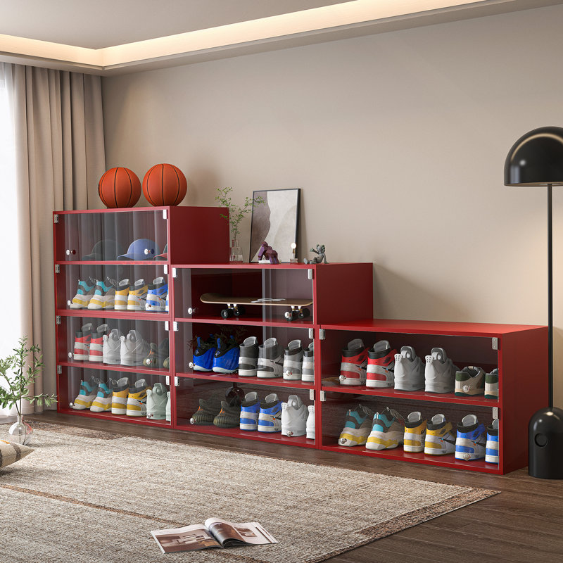 Armoire de rangement pour chaussures avec porte-chaussures rouge