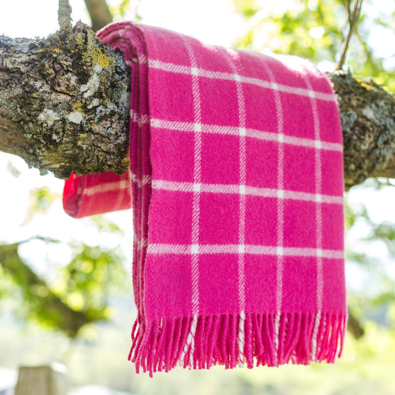 Lifestyle Chequered Check Throw Blanket with Fringe, Pink