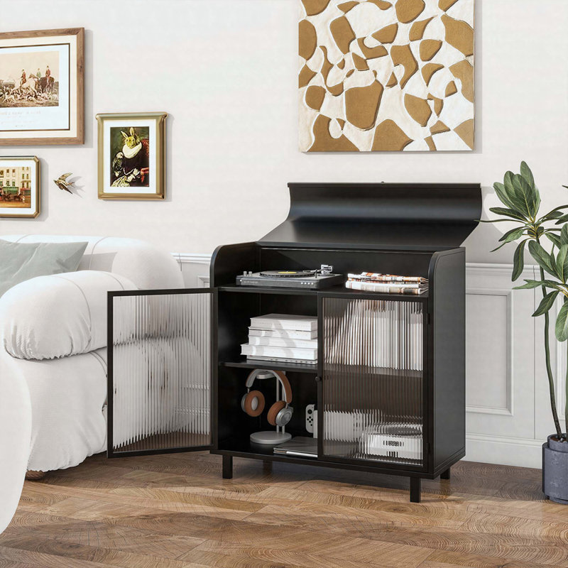 Buffet moderne avec portes en verre trempé - Console de rangement en métal pour la salle à manger, la cuisine et le vestibule
