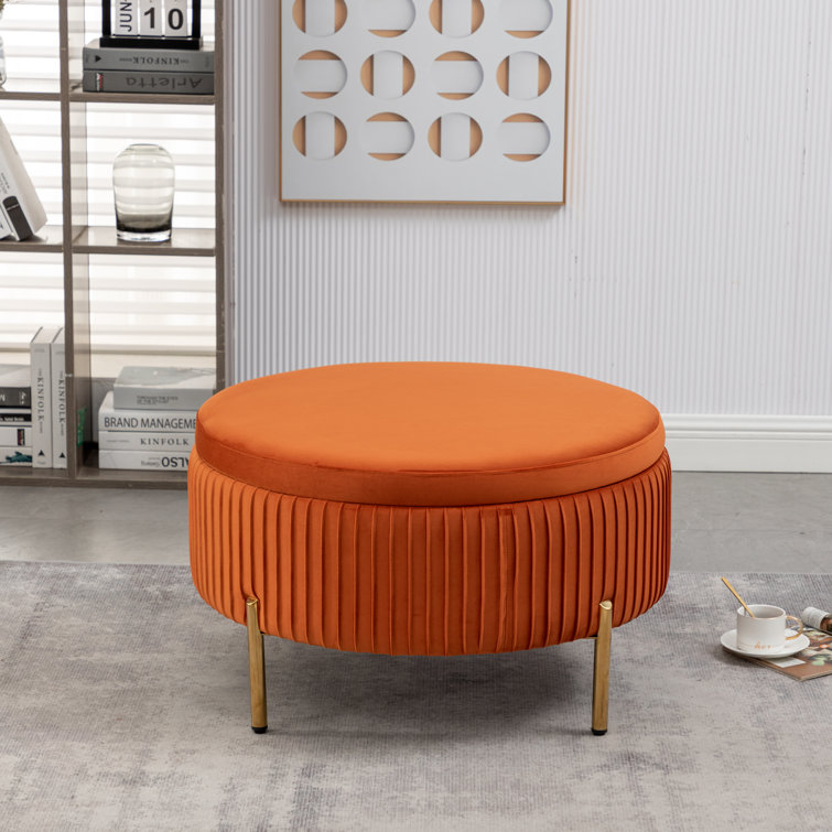 Storage Ottoman Foot Rest, Upholstered Pleated Round Footrest