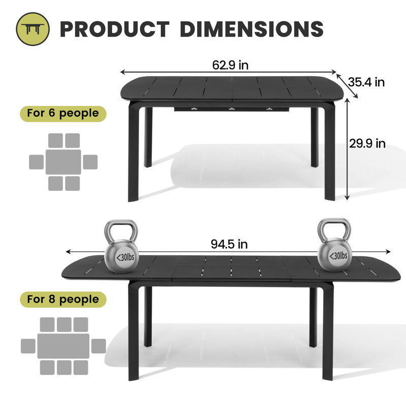94.5"L Aluminum Extendable Patio Dining Table