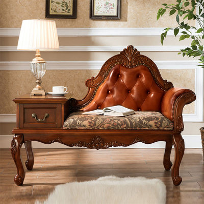 Fauteuil de téléphone de 51,18 po de style américain en bois massif brun