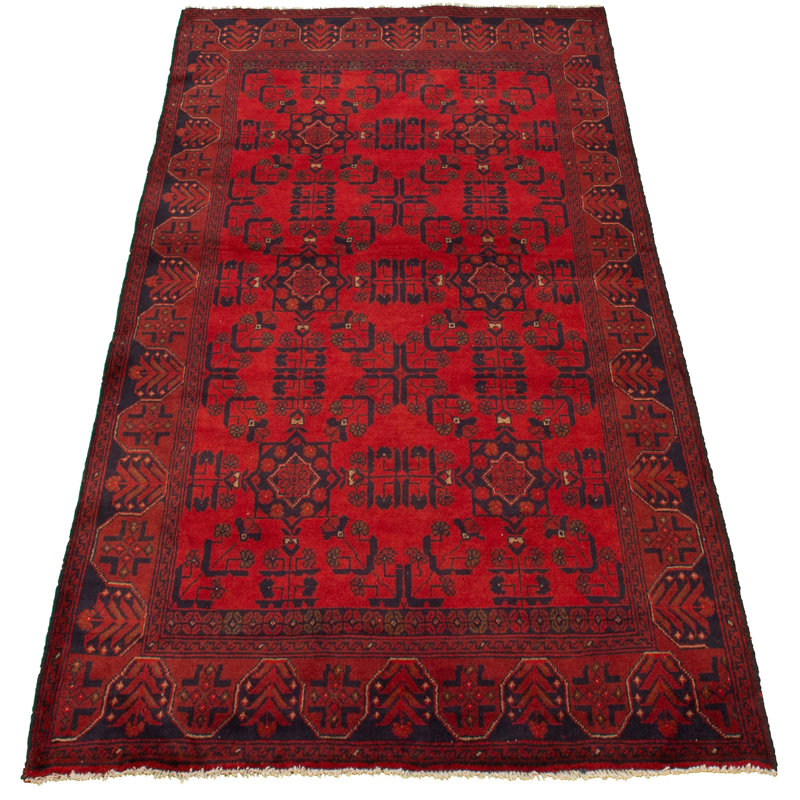 Tapis unique en laine noué à la main style Esari des années 2010 de 4 pi 2 po x 6 pi 6 po rouge Quenna