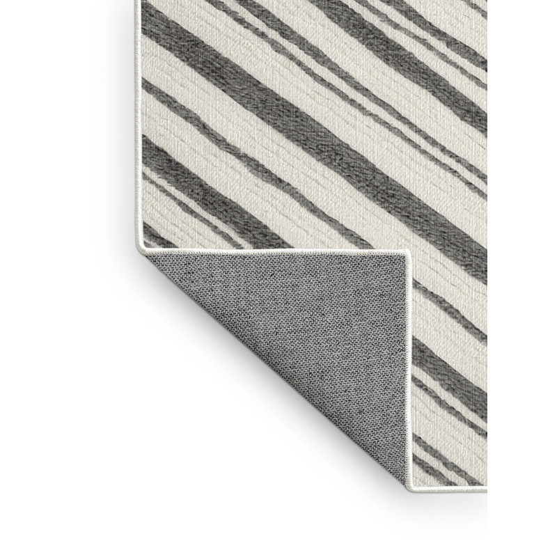  Tapis gris délavé à rayures lavables, Rectangle 6 pi x 9 pi