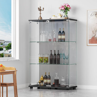 Rodrigez Glass Display Cabinet, Curio Cabinet, Bookcase with 3 Shelf Double Door, Black