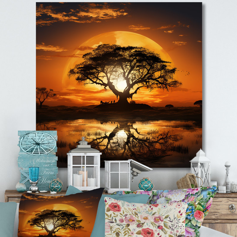 African Safari Tree Sunset Bliss - Art mural arbre, Toile tendue, H 30 po x l 30 po x P 1,5 po