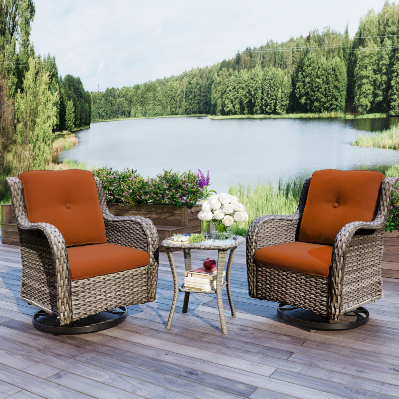 Blalock Wicker 2 - Person Patio Conversation Set with Cushions, Orange