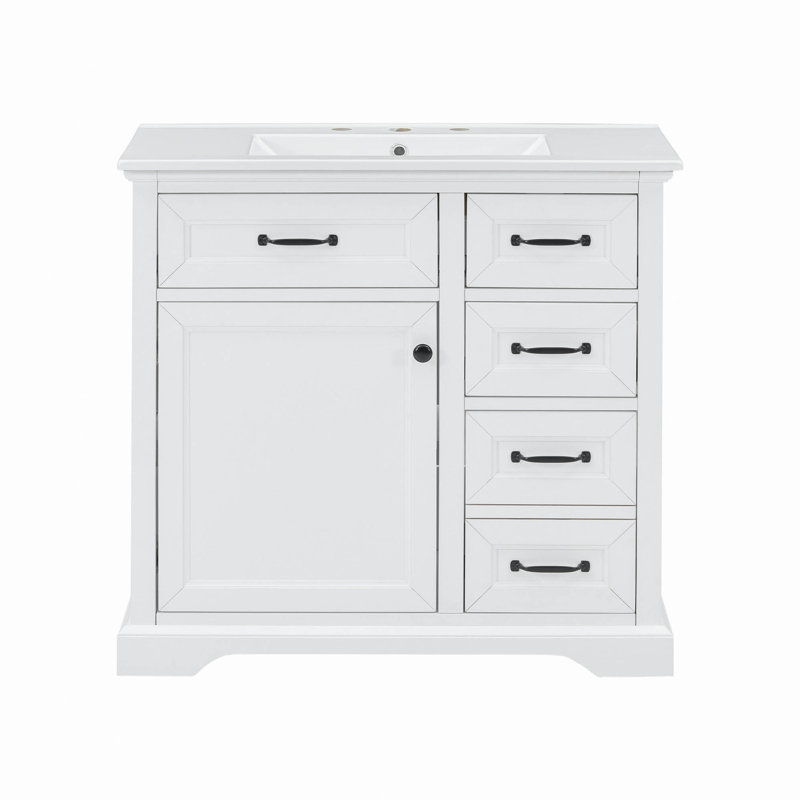 Meuble-lavabo 36 po avec lavabo, lavabo en céramique, 2 tiroirs basculants, charnières de porte à fermeture en douceur, White