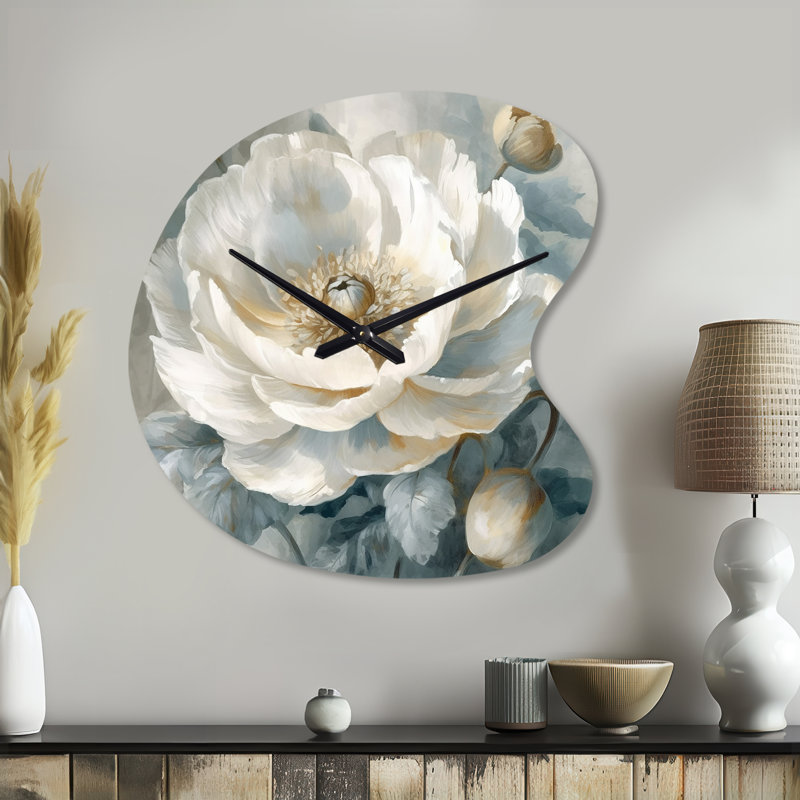 Horloge murale blanche asymétrique pivoines symphonie I - pivoines, Grand