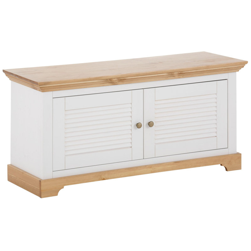 Solid Wood Storage Bench, White/Oiled