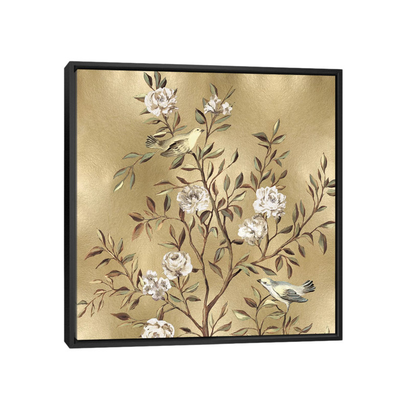 «Chinoiserie in Gold I», reproduction d'art sur toile, H 26 po x l 26 po x P 1,5 po, Toile avec cadre noir, Pas de tapis