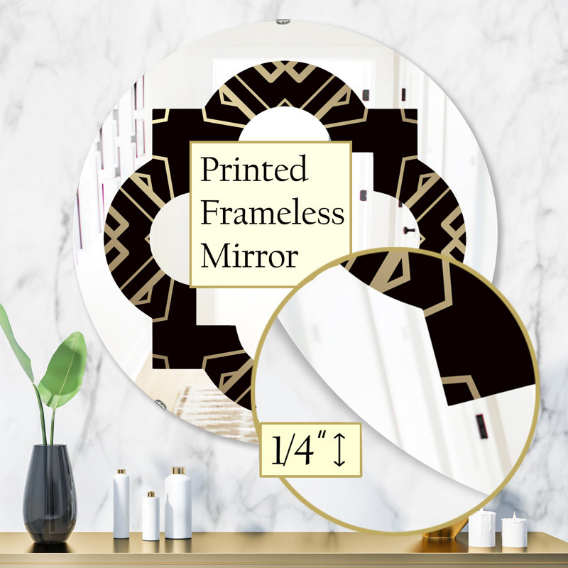 Miroir mural sans cadre à motif quadrilobe et noir Art Deco, H 31,5 po x l po