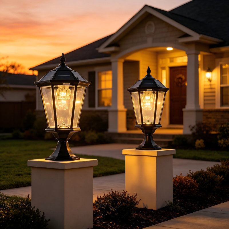 Solar Post Light Outdoor Class Black Aluminum Zb(2 Pack)
