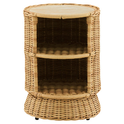 37″ Hand-Woven Rattan Side Table with Two-Tier Storage