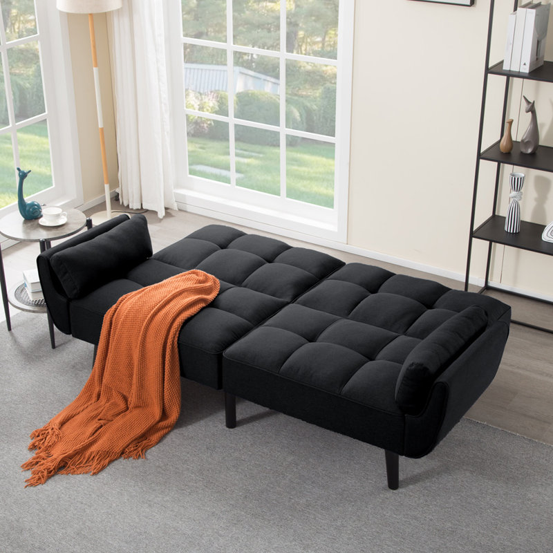 Canapé-lit futon convertible avec pieds en bois, Noir