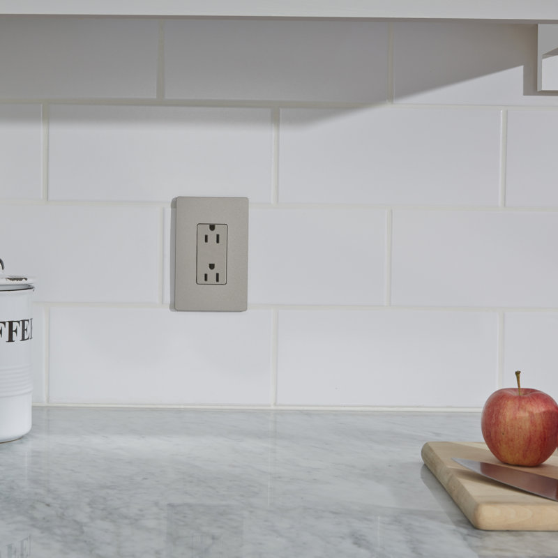 Nickel Tamper Resistant Decorator Outlet with Wall Plate