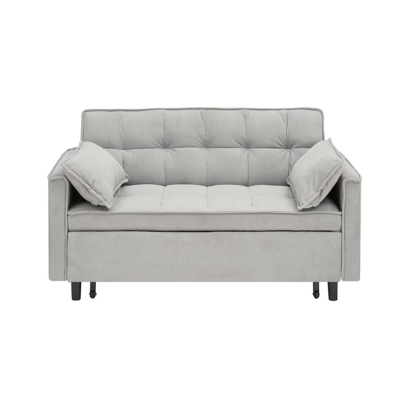 Petit causeuse avec fonction de lit escamotable, inclinable et 2 coussins décoratifs lavables, tissu en plusieurs couleurs, gris foncé 