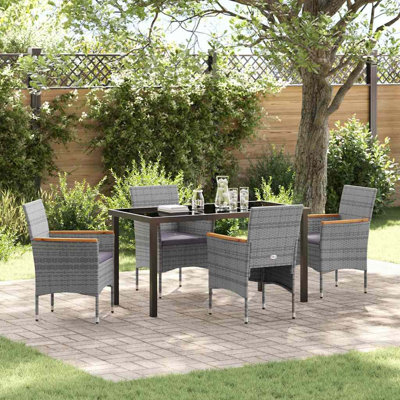  Garden Dining Set with Cushion 5 pcs Grey Poly Rattan