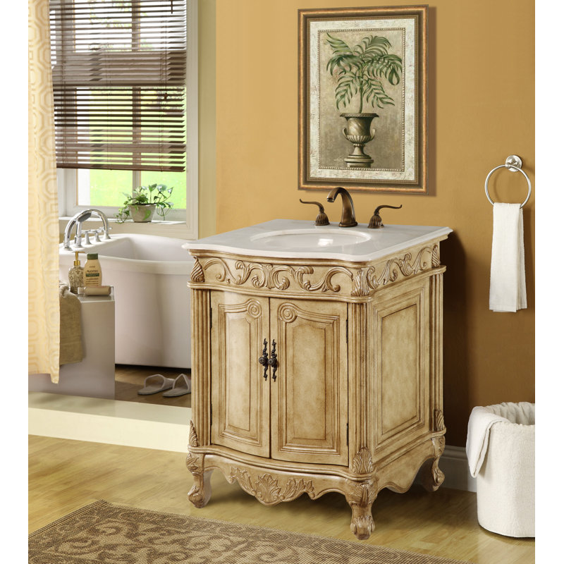 Lunette 27'' Single Bathroom Vanity with Top, Antique Beige, Off White/Cream