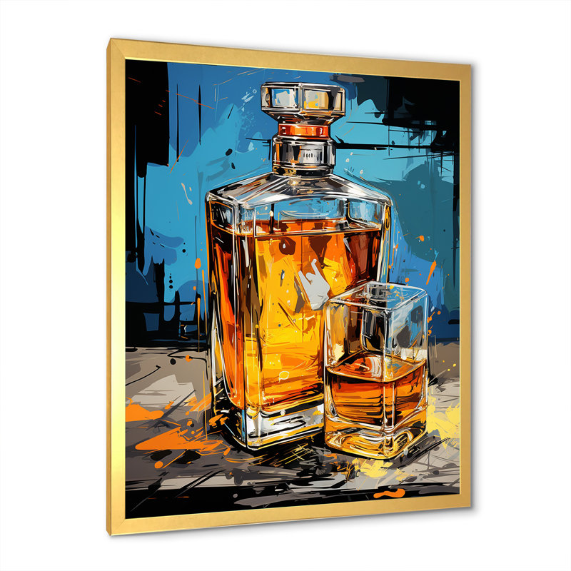 «Blue Fragrant Bottles Of Perfumes 3», art mural parfums, Cadre doré simple, H 32 po x l 24 po x P 1 po