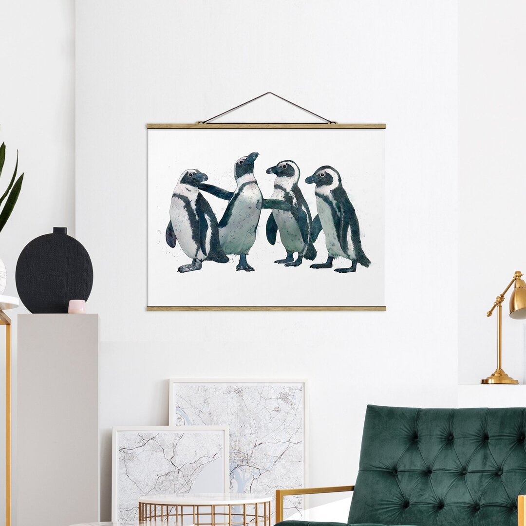 Kunstdruck Illustration Penguins Black White von Laura Graves