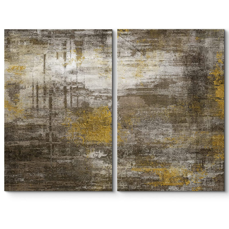 «Yellow Black Grunge Stroke Landscape», reproduction sur toile 2 pièces, H 16 po x l 24 po x P 2 po, Toile tendue