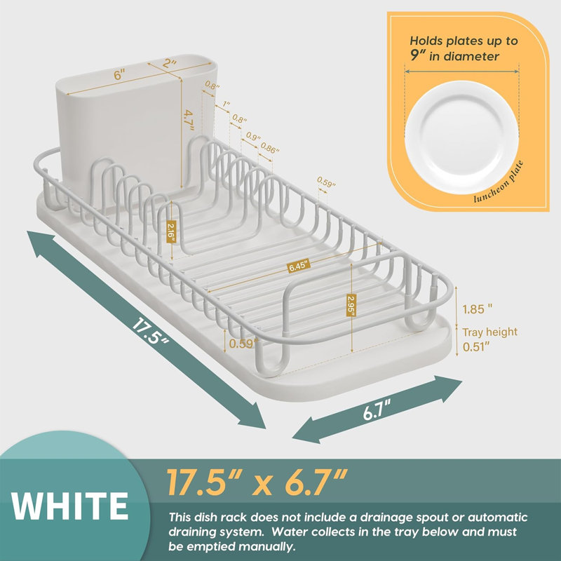 304 Stainless Steel Dish Drying Rack, Compact Rustproof Dish Rack with Utensil Holder & Drain Tray, White