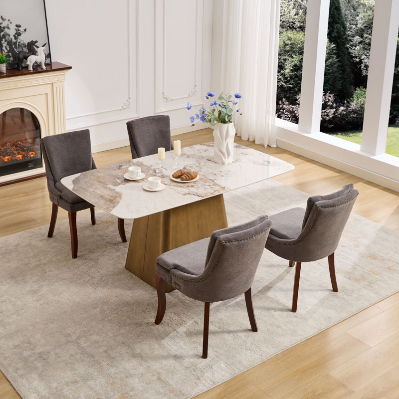 Chaise de salle à manger rembourrée en tissu 32,9 po H Chenille (ensemble de 2), Gris