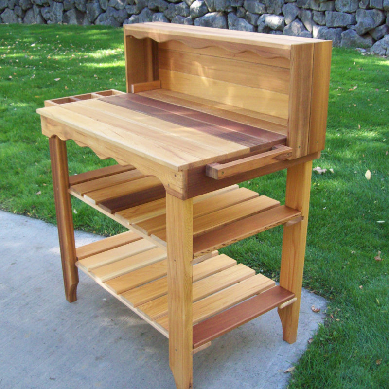 Arlmont & Co. Kiefer Deluxe Cedar Potting Bench & Reviews | Wayfair