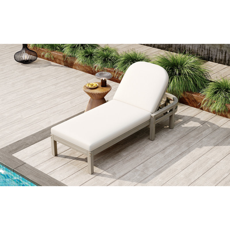 Premium Acacia Wood Outdoor Chaise Lounge with 5-Position Adjustable Backrest, Arched Design for Ultimate Comfort and Style