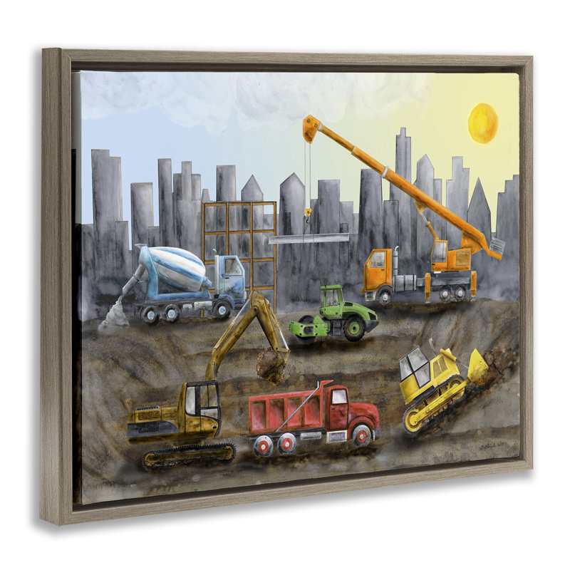  "Construction Camions Skyline" par Brett Blumenthal, Cadre flottant orme Montalcino, H 17 po x l 21 po