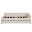 Lit plateforme tapissier double avec gigogne simple et ports de chargement USB, base de lit d'invité moderne en lin beige-421433816