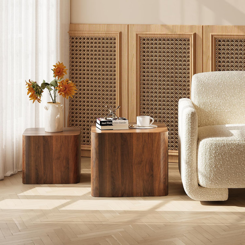 2-Piece Modern Nesting Coffee Table Set Walnut Finish, Walnut