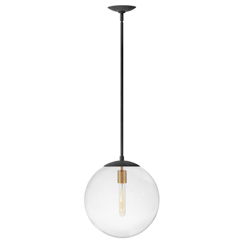 Warby Single Light Orb Pendant Light, Aged Zinc, Clear, 14.25" H x 13.5" W x 13.5" D