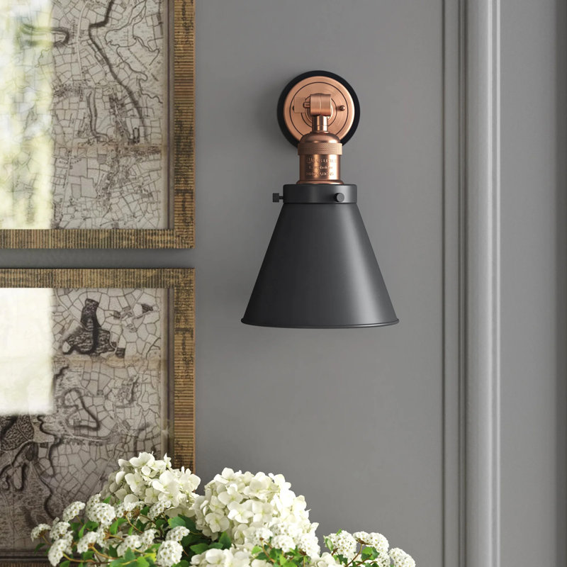 Donovan Armed Sconce, Matte Black, Antique Copper