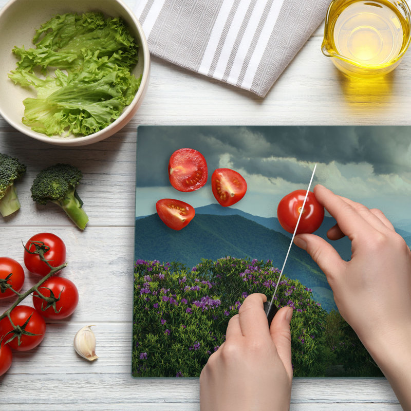 Ambesonne Appalachian Cutting Board Large Size Mountain Peaks Azalea Multicolor