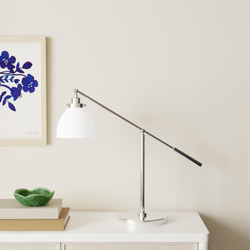 Walter Metal Desk Lamp, Matte White, Polished Nickel