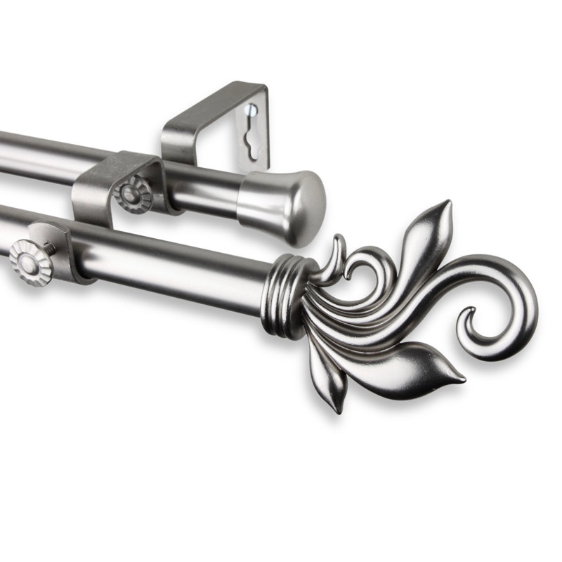 Tringle à rideaux double Rexford, 120 po à 170 po, Nickel satiné