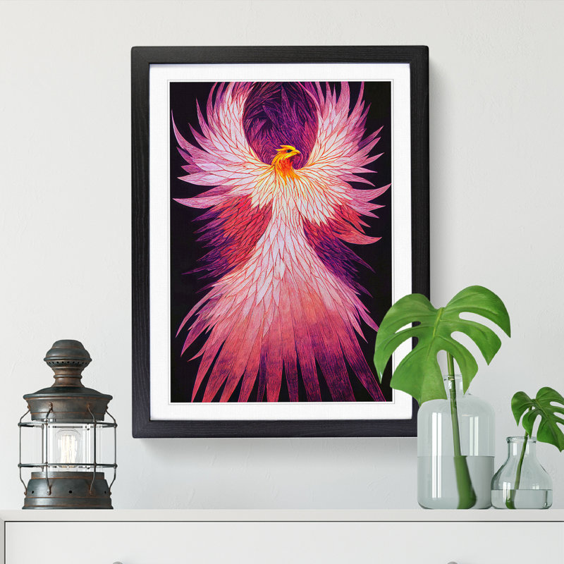 Phoenix Bird - Single Picture Frame Print, 64cm H x 46cm W x 2cm D, Oak