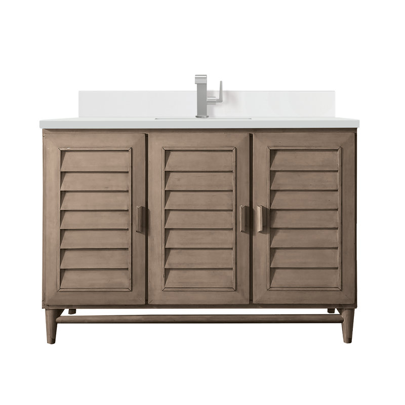 Portland 48'' W Single Vanity, Single-Hole, White Zeus, Whitewashed Walnut