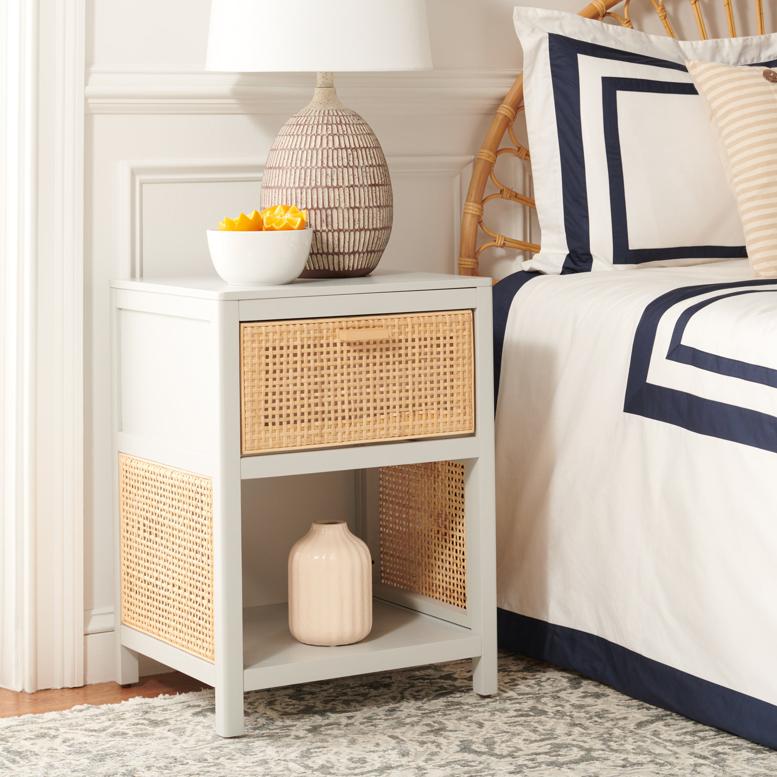 Epaulette Mahogany Nightstand, Gray