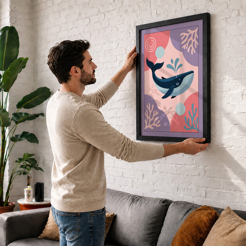 Whale in Depth Coastal - Framed Print, Walnut, A1 - 84.1 x 59.4 cm