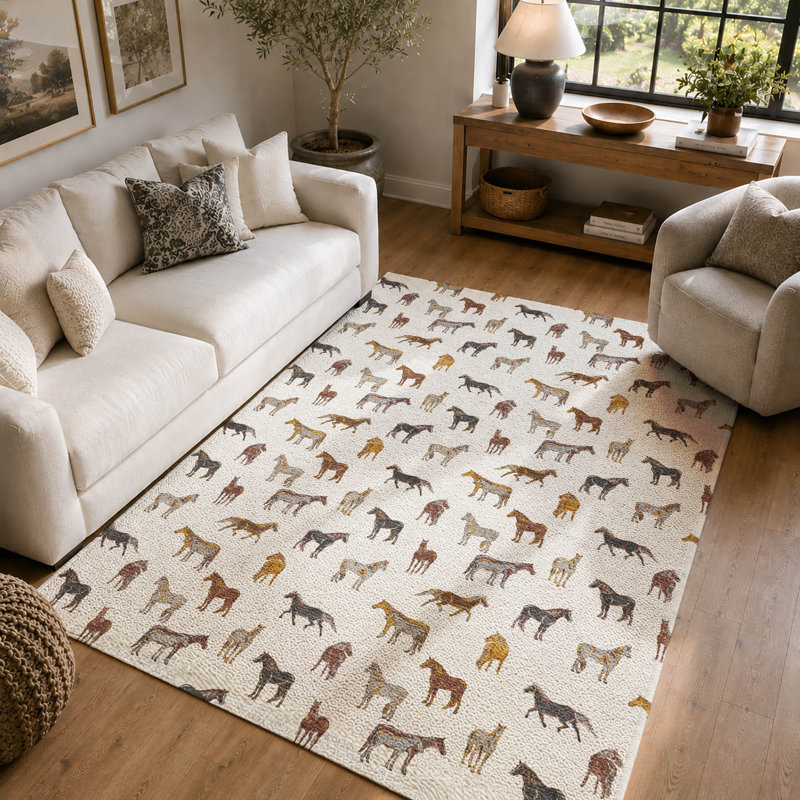 Tapis à imprimé animal de qualité supérieure lavable à la machine Prisco, Ivoire ivoire, 8 pi x 10 pi