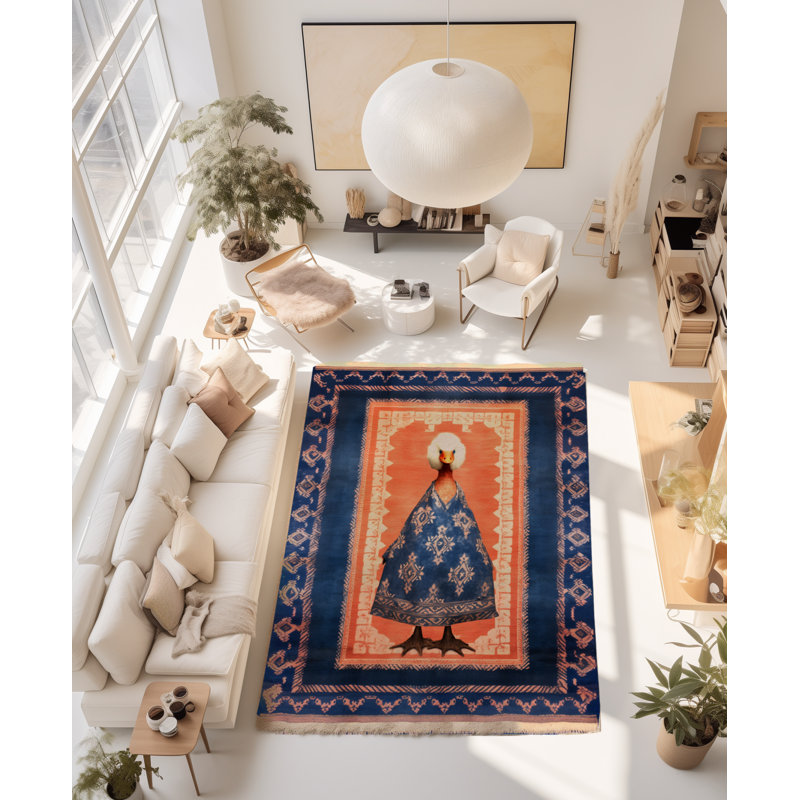 Dido Collection Motif and Duck Pattern Modern Decorative Rug, Runner 3'3.37" x 9'10.11"
