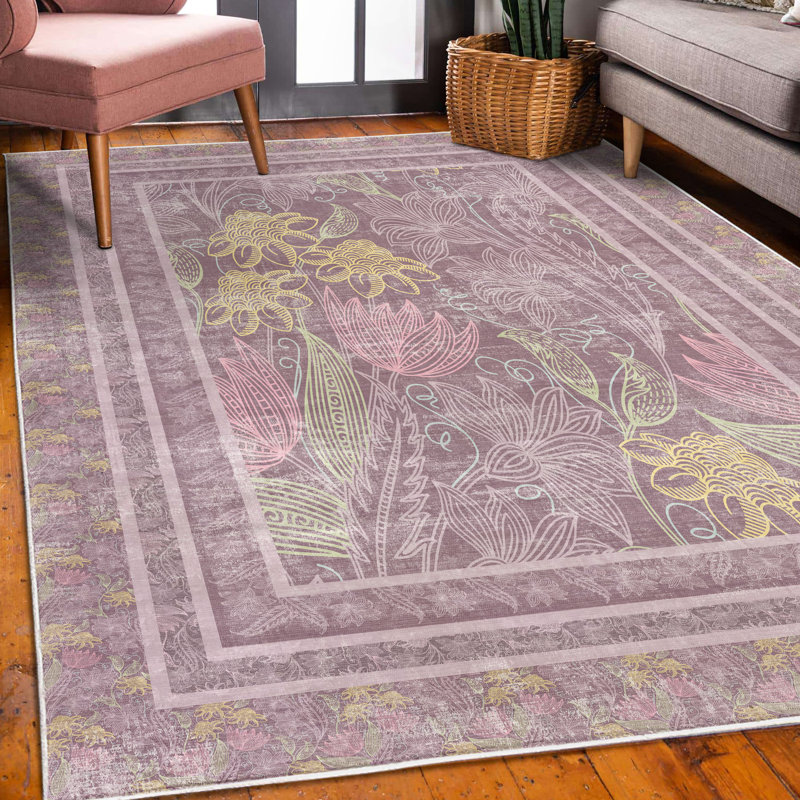 Tapis aubergine / jaune, Rectangle 2 pi 7 po x 4 pi 11 po