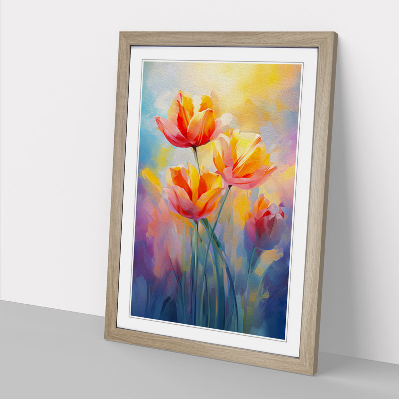 Tulip Flower Impressionism - Framed Print, 34cm H x 25cm W, Oak Framed