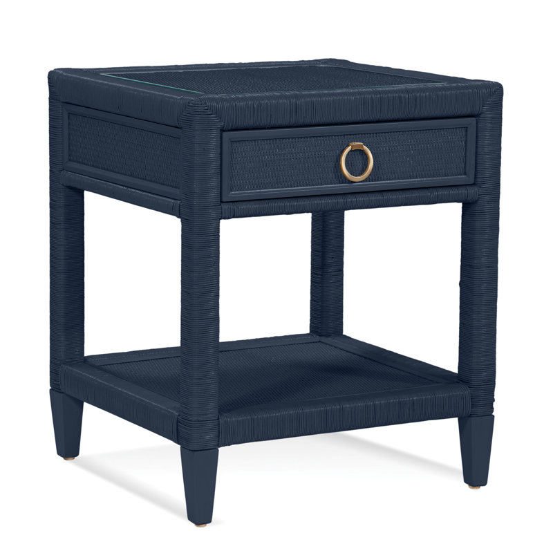 Sabal Bay 1 - Drawer Wicker Nightstand, Sea Glass, Satin Brass